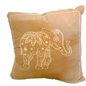 Cozelle "Kismet" 18x18 Elephant in Tan/White Embroidery Pattern, Bohemian Core